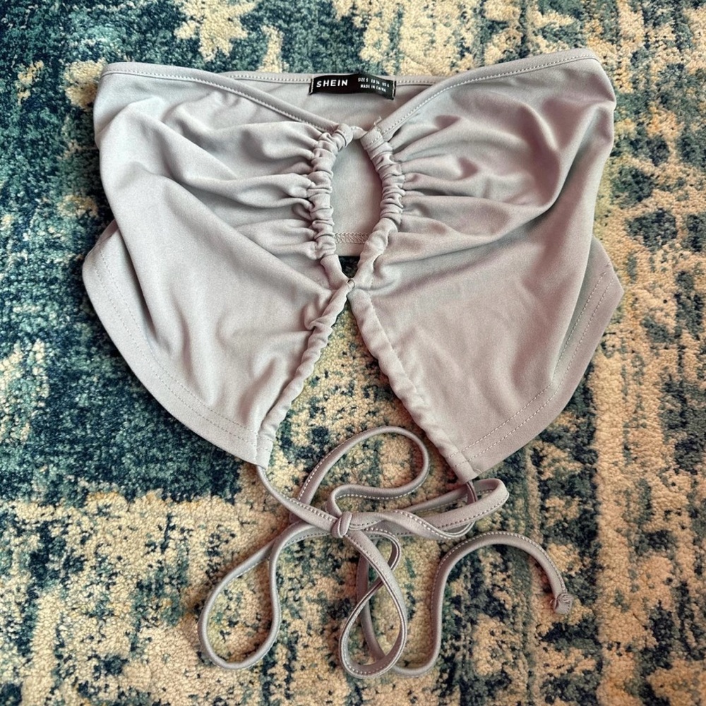 SHEIN Light Gray Ruched Tie Crop Top